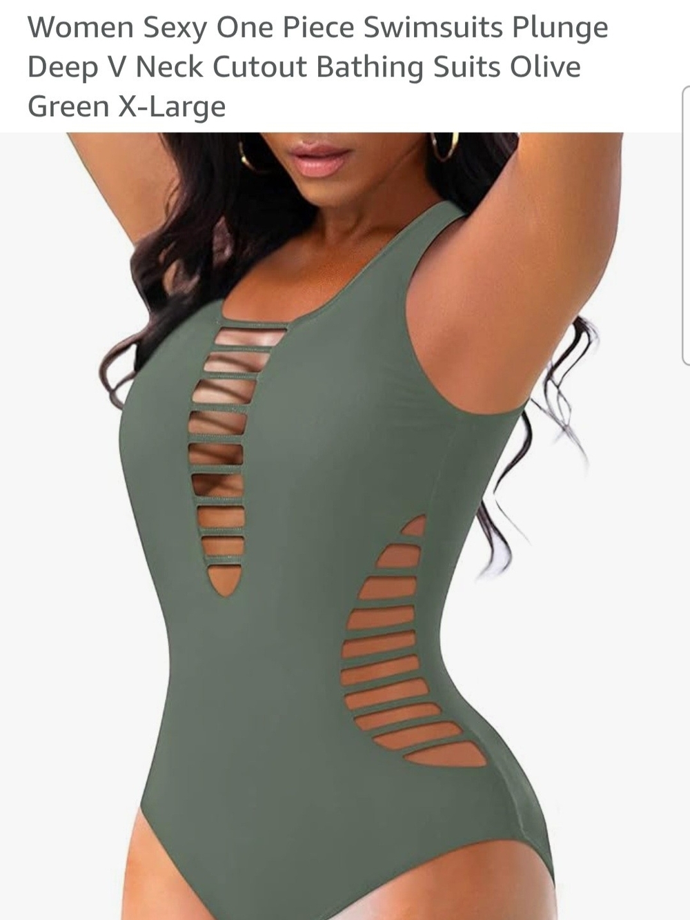 Aqua Eve Olive Green Strappy Cutout One-Piece Swimsuit, XL, 16